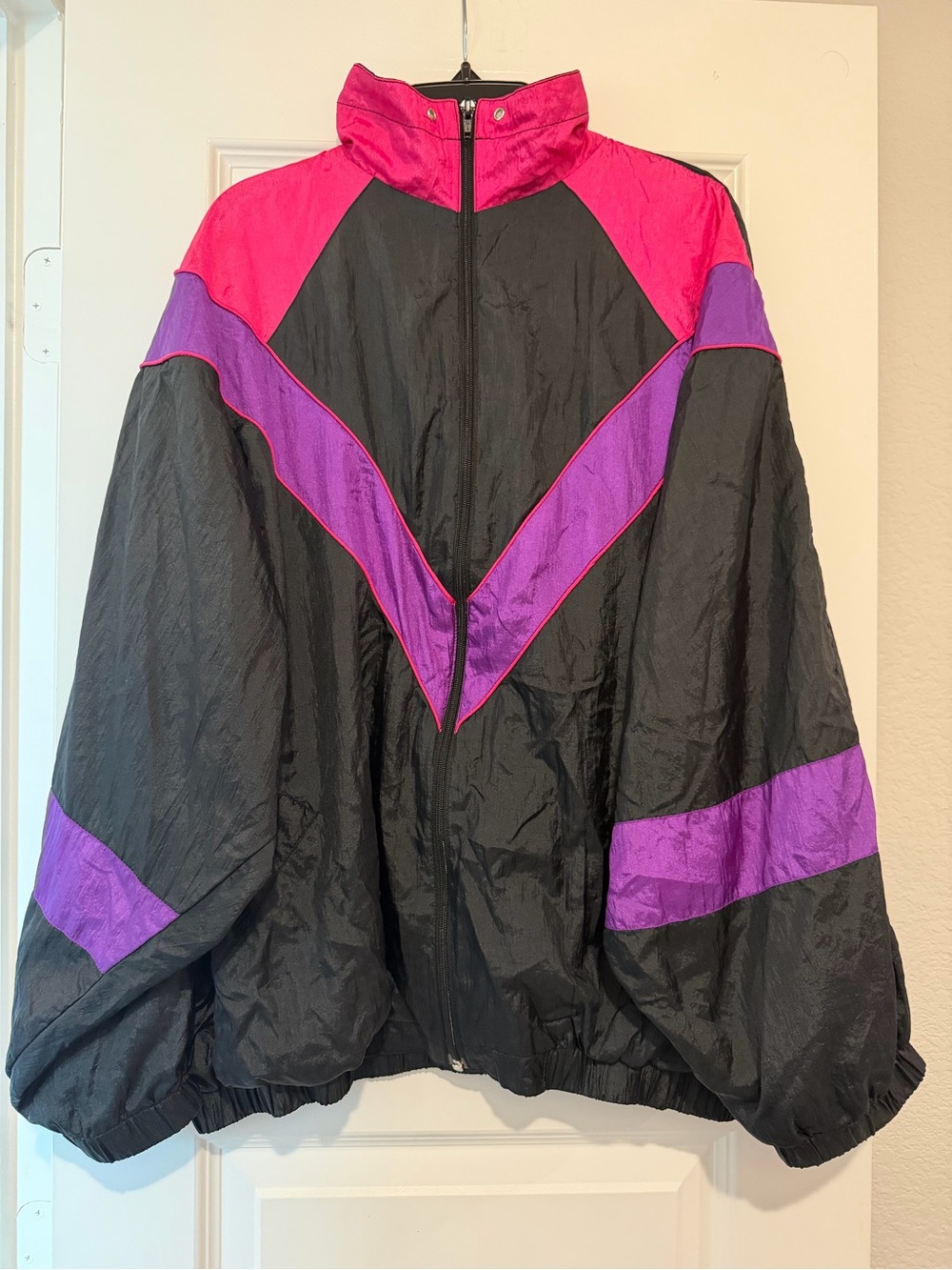 Vintage 90s Unisex Active Elements XL Colorblock Windbreaker Black Pink Purple